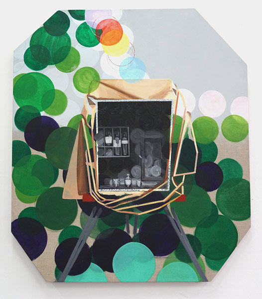 Darkroom Tent - a painting in oil and acrylic of a portable darkroom by Townly Cooke