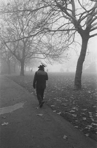 A man with a rake at the Point Greenwich Park